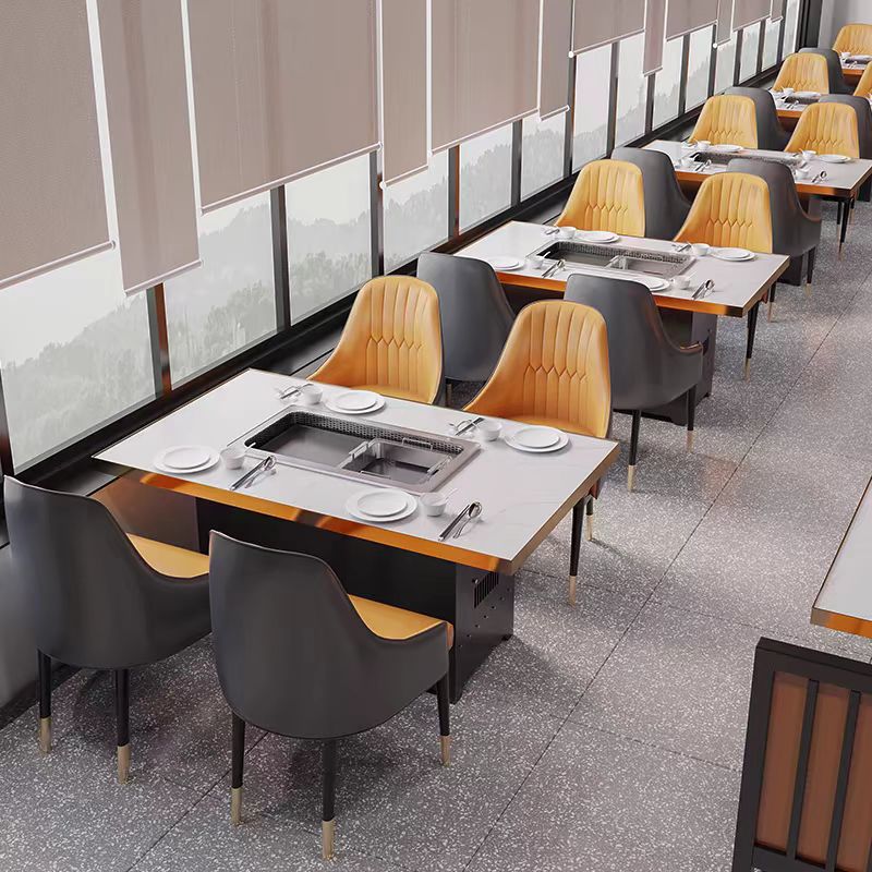 Бездымный гриль и комбинированный стол для хот-пота для барбекю и шашлыков, стол и стулья для ресторана хот-пота, стол для хот-пота из сланца