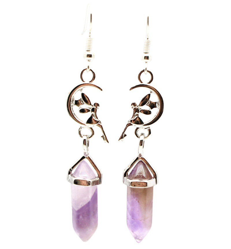 Foreign trade jewelry wholesale Europe and the United States hollow elf crystal hexagonal column ear hook redstone trinkets