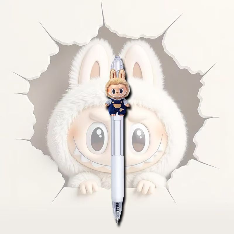 Labubu Retractable Pen Quick-Drying 0.5mm Gel Pen Student Exam Essential Signature Black Pen