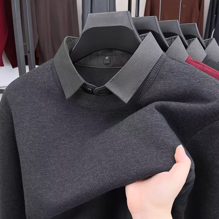 With sheep wool knitted shirt fake two men's business winter warm fleece-lined thick base one wholesale