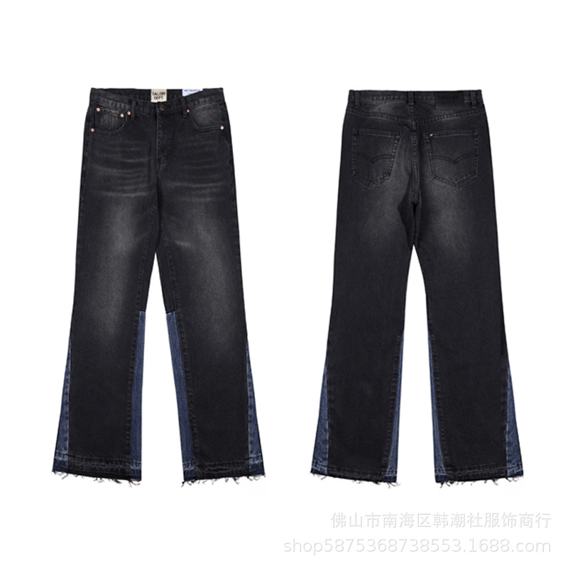 high quality European and American New Gallery Washed Black Blue Stitching Jeans Men's and Women's Trousers Shorts
