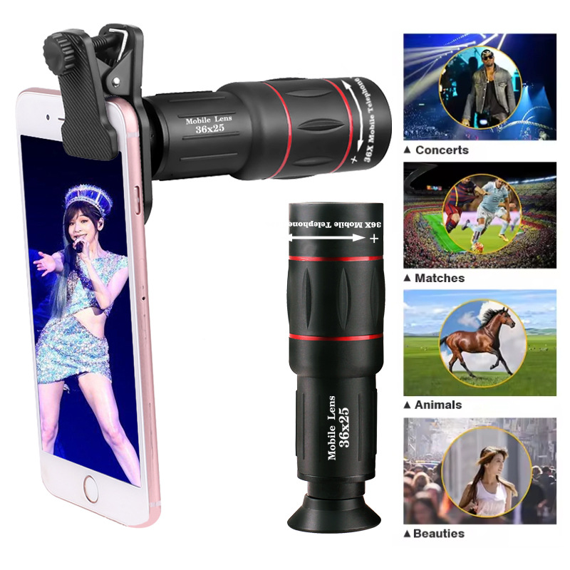 Cross-border hot-selling mobile phone external telephoto lens optical glass 18 times HD adjustable focus concert bird watching lens