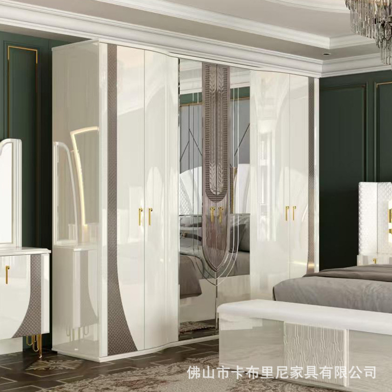 Cross-Border Modern Panel Suite Double Bed Wardrobe Dresser Combination Set Luxury Bedroom Furniture Whole House