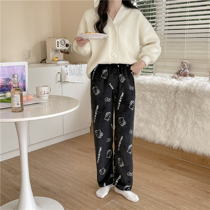 Cartoon Kt Cat Christmas Pajamas for Women at Home Casual Autumn and Winter Kitty Velvet Pants (Can Be Labeled, European Size Available)