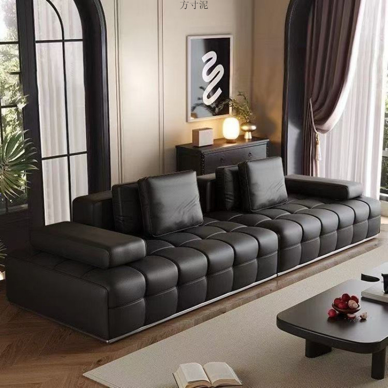 Lawrence Straight Row Sofa Italian Minimalist Living Room Villa Large Apartment Large Flat Floor Designer Leather Sofa