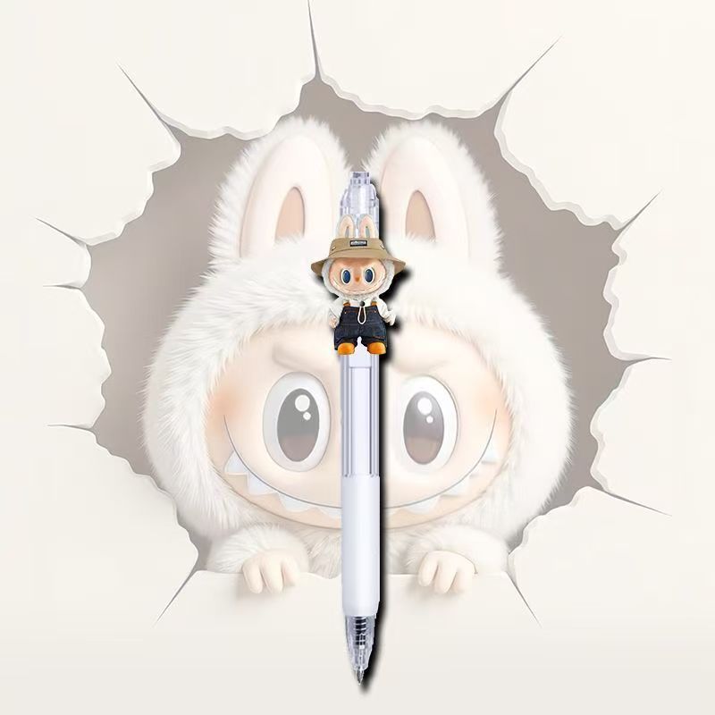 Labubu Retractable Pen Quick-Drying 0.5mm Gel Pen Student Exam Essential Signature Black Pen