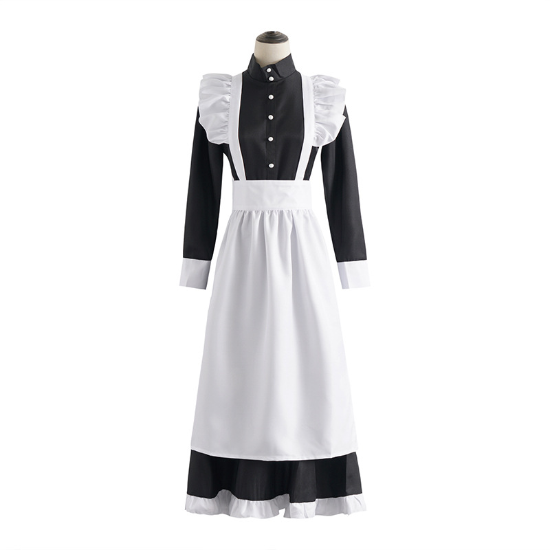 Classic Black and White Maid Cosplay British Style Pearl Thread Long Cafe Maid Costume Cosplay Costume