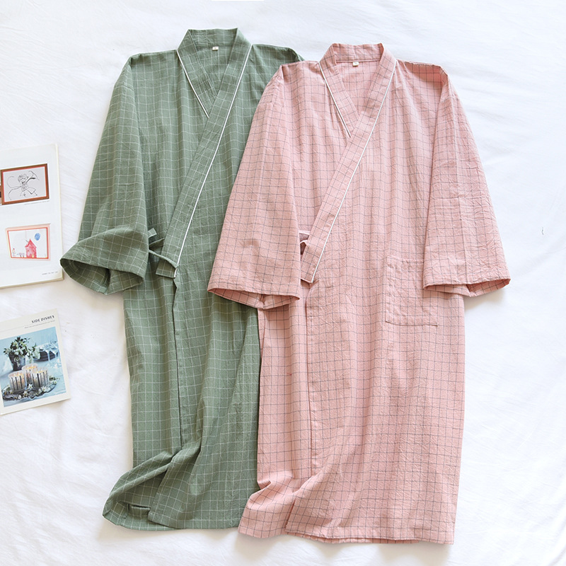 Summer New Couple Home Nightgown Spring and Autumn Thin Cotton Men's and Women's Washed Cotton Bathrobe Cotton Shu Factory Direct Supply