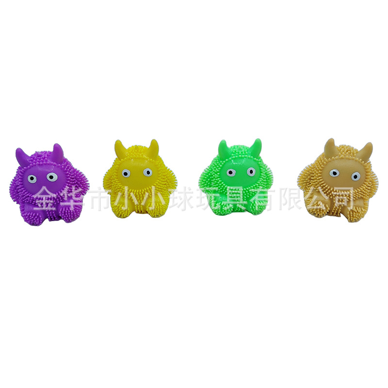 New soft rubber TPR light-emitting small monster fur ball children's decompression vent pinch animal air ball