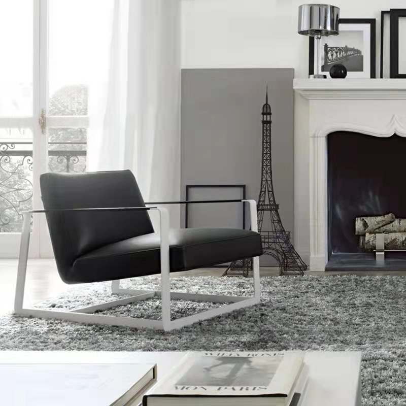 Nordic Light luxury leather chair negotiation leisure recliner living room balcony bedroom designer model room single sofa chair