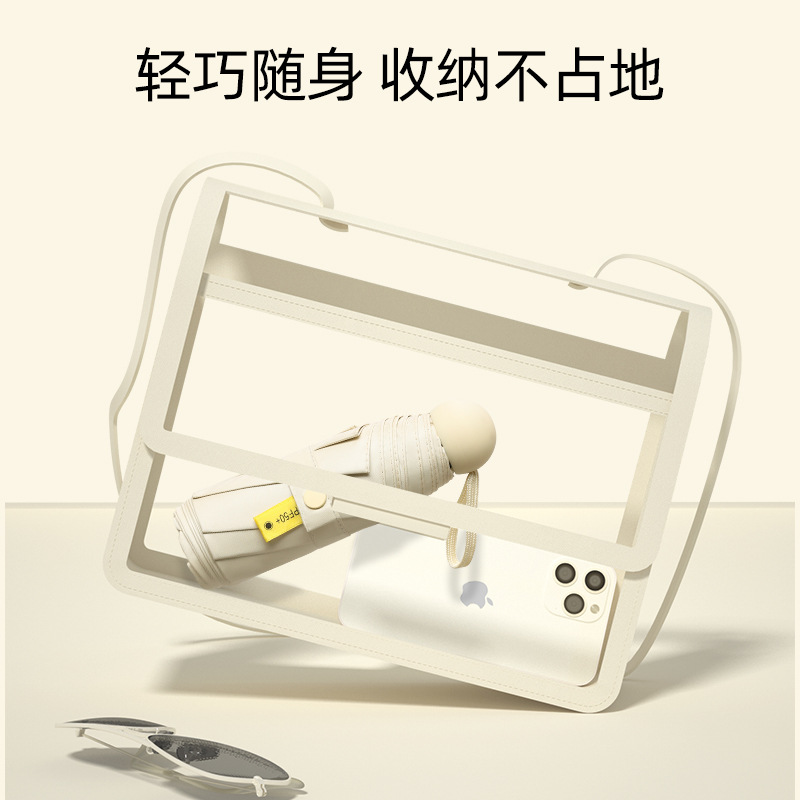 Five-fold Umbrella Mini Capsule Sunny and Rain Dual-use Women's Sun Umbrella Small Portable Ultra-light Black Rubber Sunscreen Pocket Umbrella