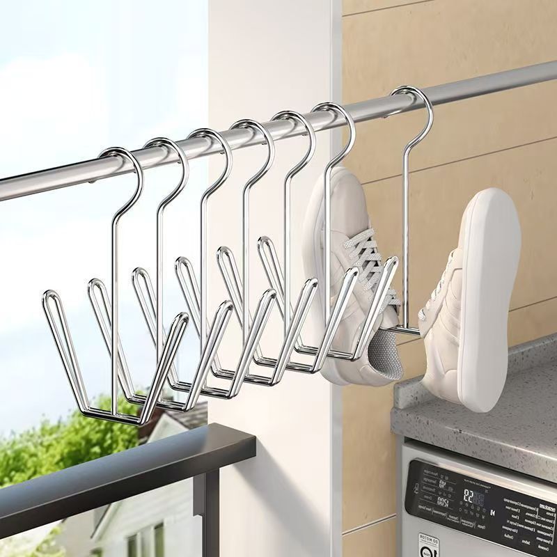 New Stainless Steel Shoe Rack Balcony Windowsill Windproof Hanging Shoe Rack Outdoor Extras Thick Bold Shoe Rack
