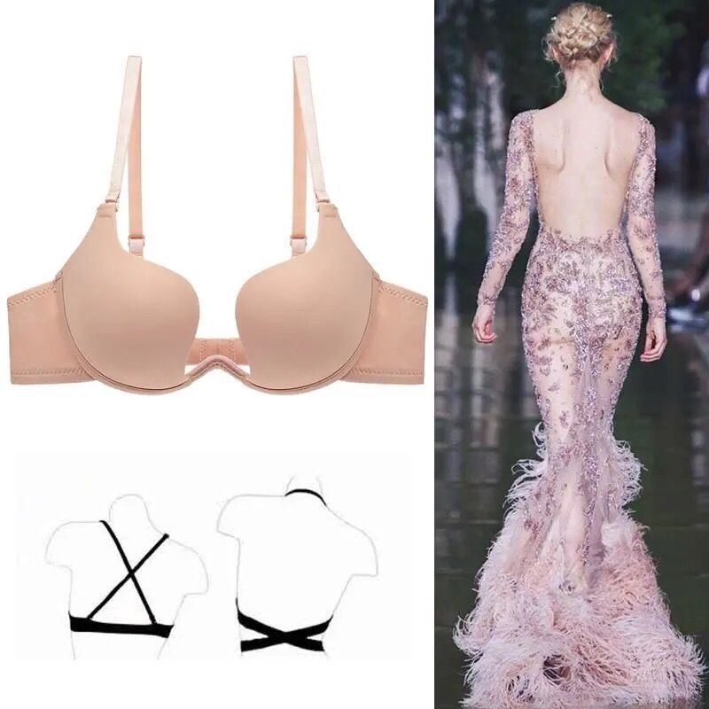 Invisible backless deep V sexy seamless gathered Mango Cup U-shaped beauty back underwear wedding dress bra halter bra