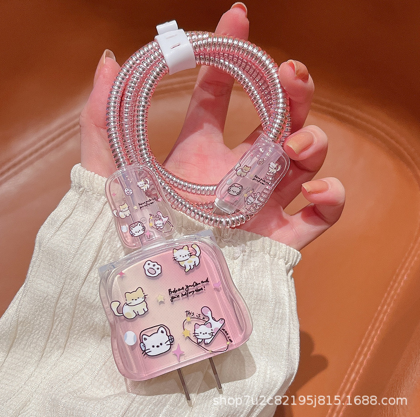 Защитный чехол для зарядного устройства с тематикой розовой градиентной кошки, iPhone 16, быстрая зарядка 20W