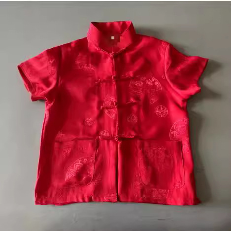 Processing Big Red Boy's Summer Short-sleeved Tang Suit Chinese-style Tuanlong Kung Fu Suit