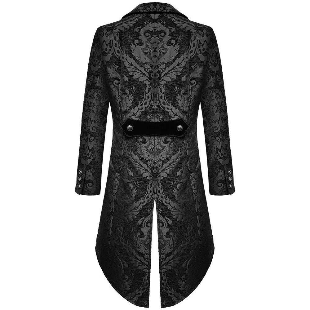 Fashion Men's Gothic Steampunk Tail Jacket Black Brocade Wedding Jacket Gothic Style Halloween