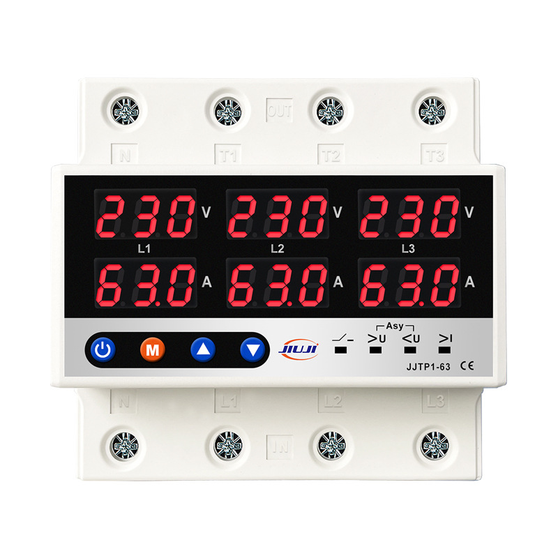 Three-phase adjustable digital display self-duplex over-voltage and over-voltage current limiting protector lack of zero phase power off over-current load 63A380V