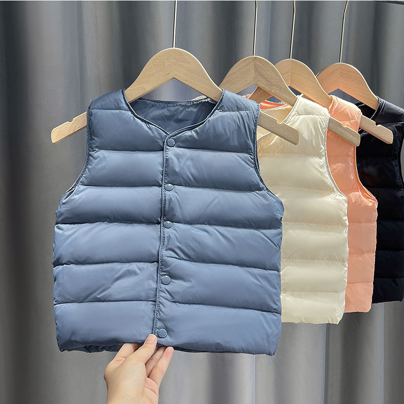 Autumn and Winter new school uniform artifact children's down vest lightweight boys and girls solid color waistcoat middle and big children's vest