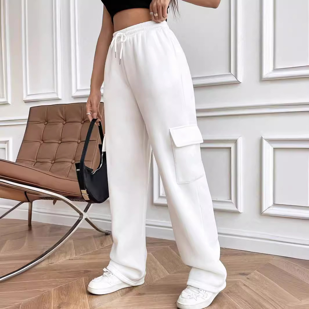 2025 autumn and winter Amazon Europe and the United States cross-border women's new fashion side purse Joker solid color straight wide leg pants