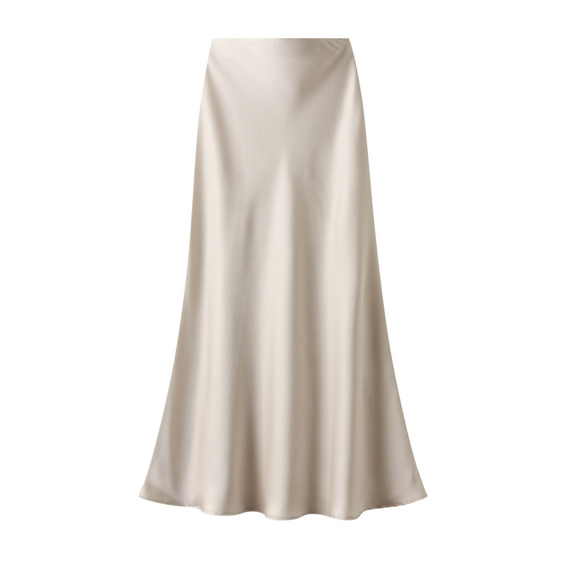 Grade-feel draped acetic acid satin skirt women's summer mid-length fishtail skirt waist slim A- line hip high waist length