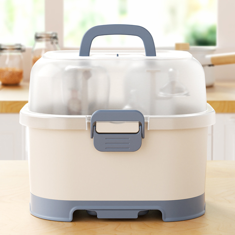 Baby Bottle Storage Storage Box Portable Baby Tableware Supplementary Food Storage Box Drying Rack with Lid