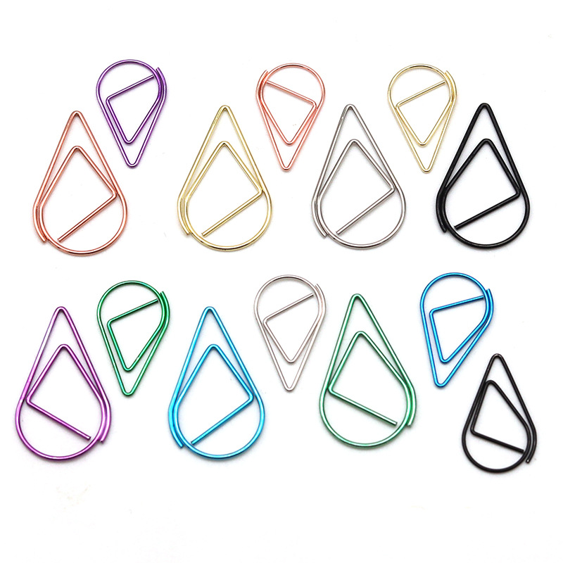 Милые скрепки в форме капли, золотые, для офисных принадлежностей