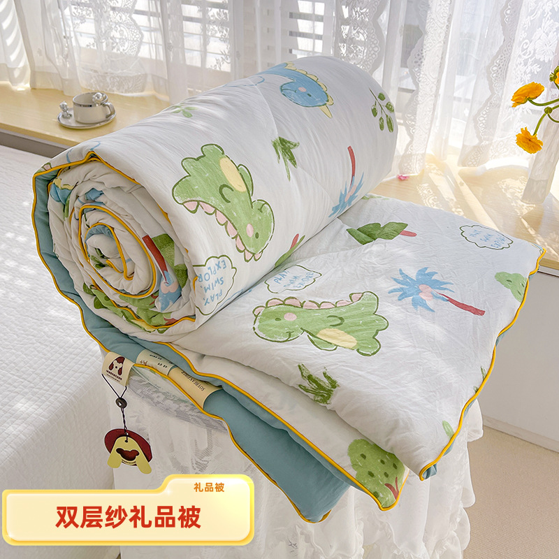 Квилт из Водопромываемого Хлопка Класс А Двухслойный Мультяшный Смятый Льняной Летний Прохладный Квилт Односпальный и Двухспальный Машинная Стирка Подарочный Квилт Оптовая Продажа