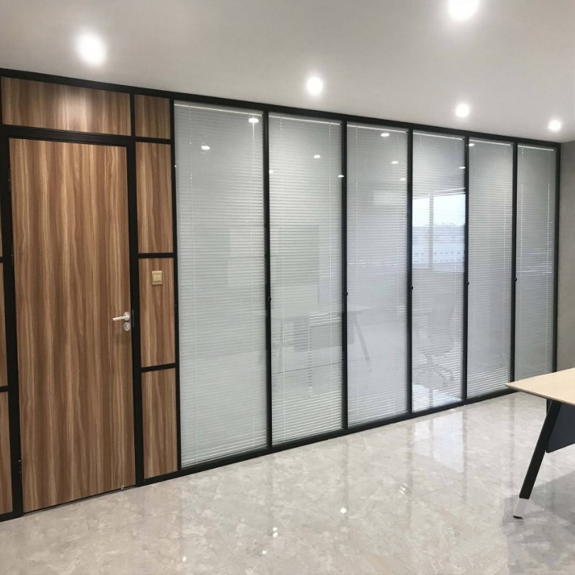 Office glass partition fireproof tempered glass wall office building sound insulation room aluminum alloy double glass louver high partition