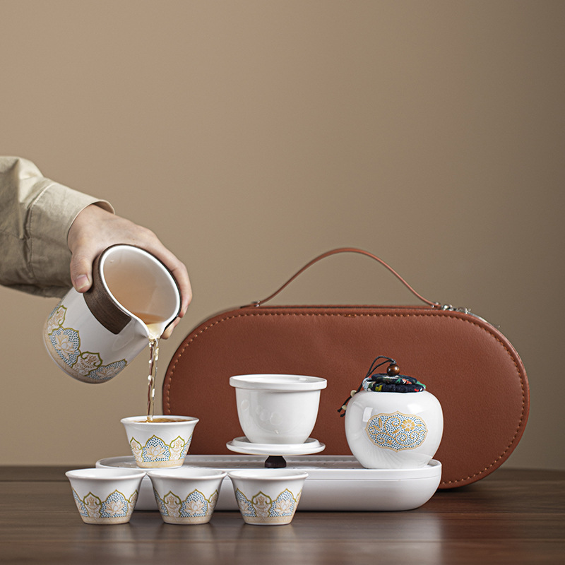Travel tea set Small set portable storage kung fu ceramic outdoor camping Express Cup business Gift Company logo