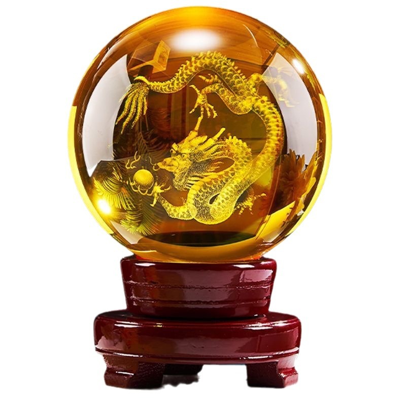 Yellow crystal ball ornaments carved dragon crystal ball glass ball transfer beads Hongyun ball living room decorations housewarming gifts