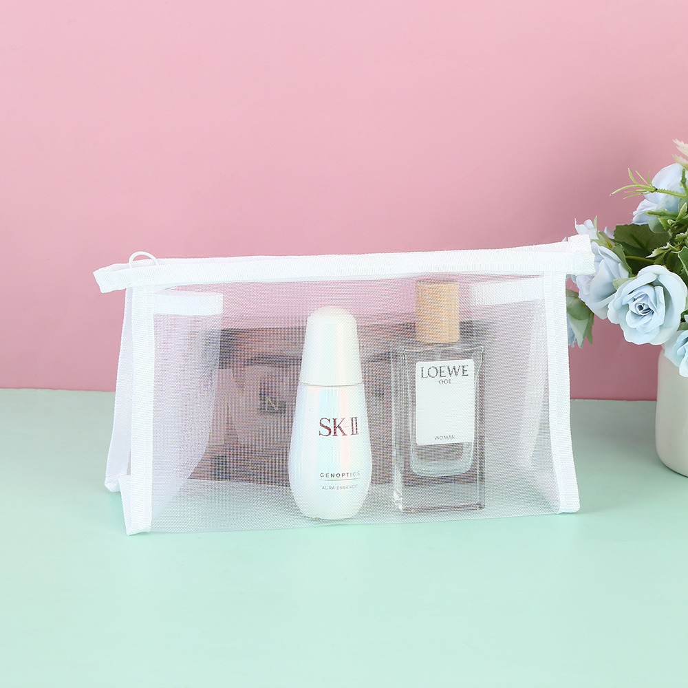 Wholesale mesh storage bag stationery bag mesh transparent pencil case simple nylon cosmetic bag