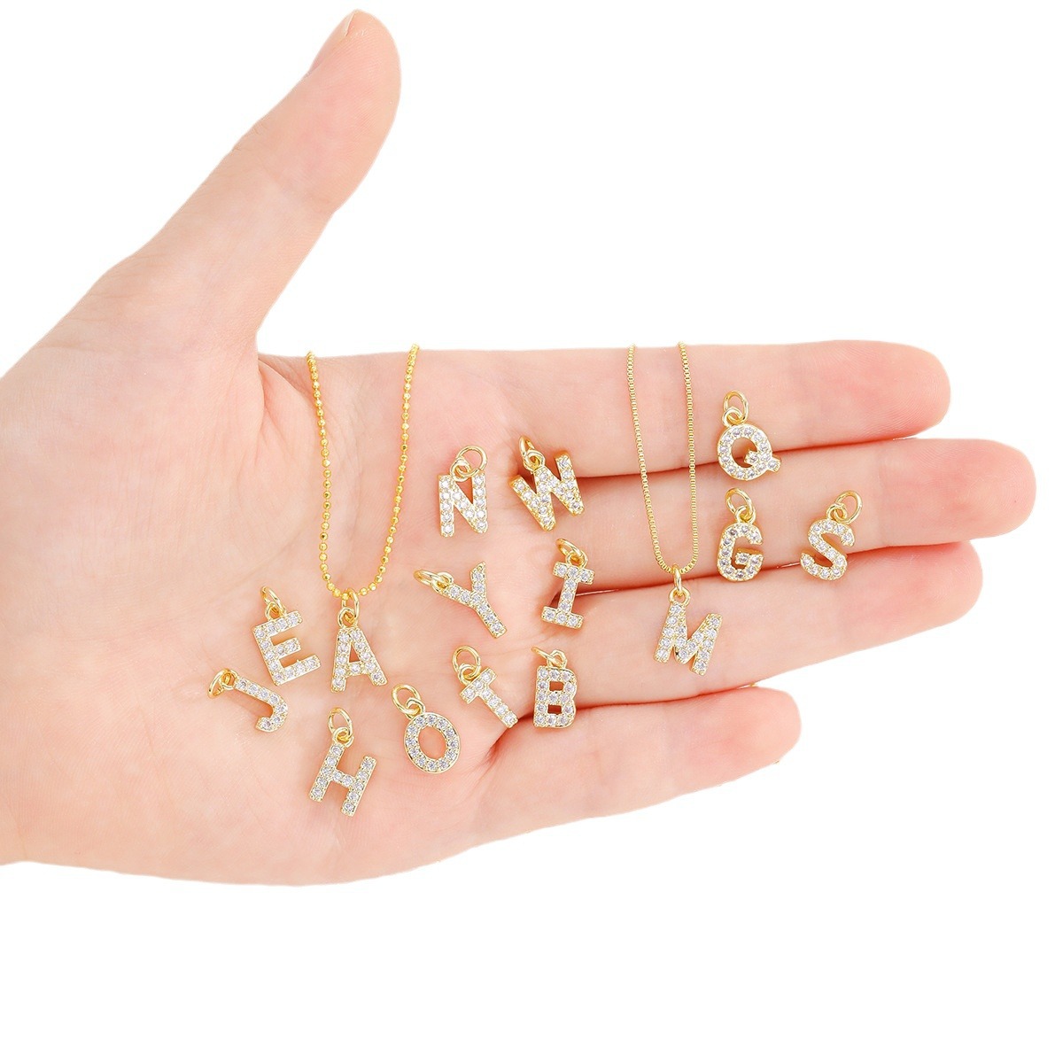 Amazon's Hot-Selling Micro-Paved Zircon English 26 Letter Pendant DIY Accessories Necklace Women's Handmade Jewelry with Wholesale