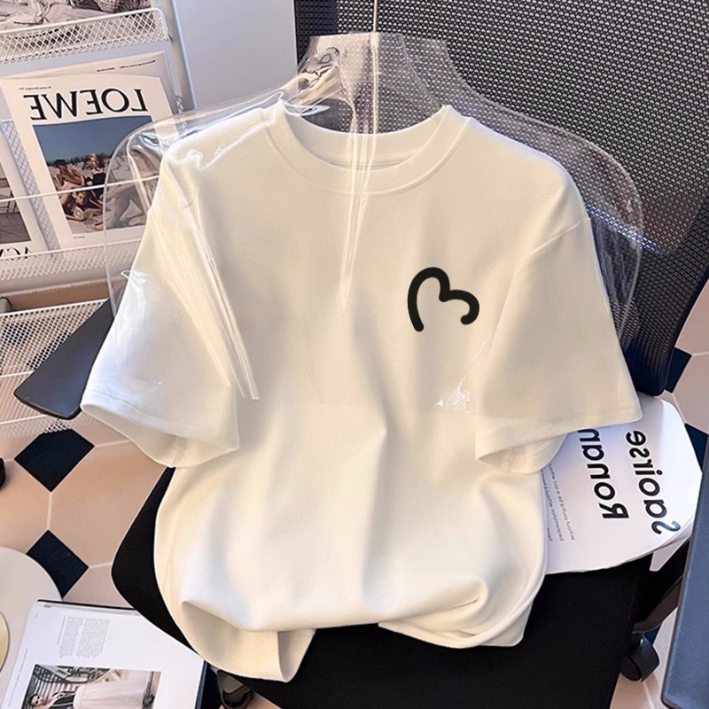 White Cotton Shoulder Short-sleeved T-shirt Women's 2025 New Explosive Simple Design Sense Summer Top Loose T-shirt