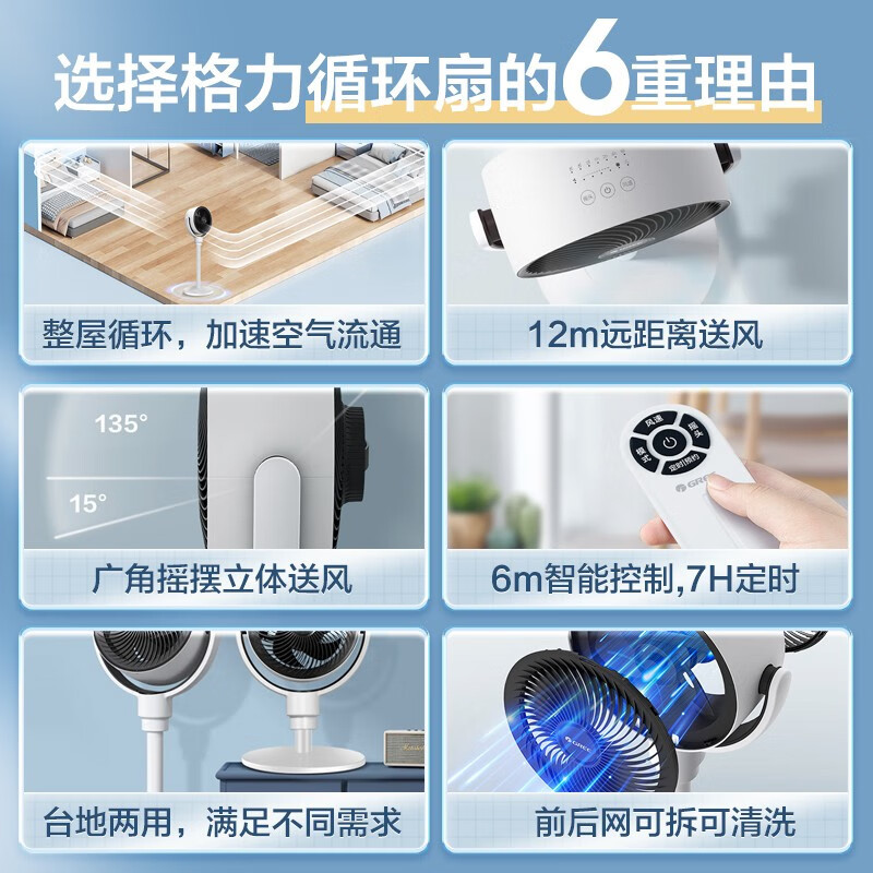 Gree Home Bedroom Floor-Standing Turbine Dc Air Circulation Fan Office Remote Control Vertical Light Sound Shaking Head Strong Wind