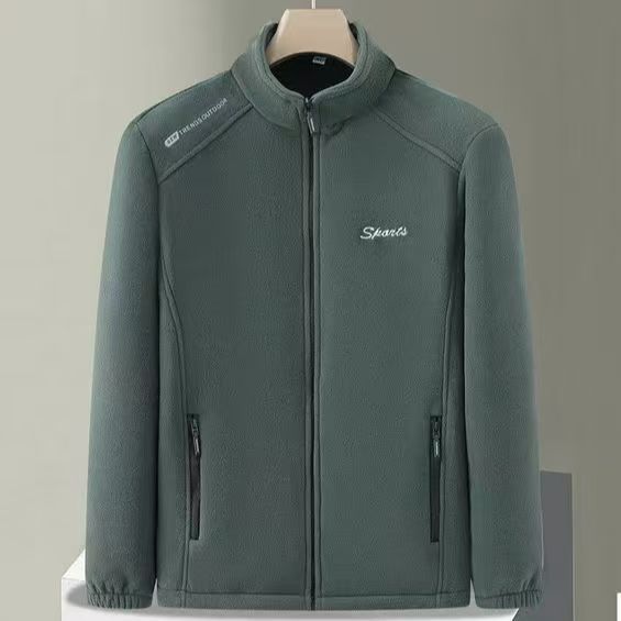 Cross-Border New Men's Polar Fleece Jacket Spring and Autumn Stand Collar Winter Fleece Jacket Jacket Thickened Liner