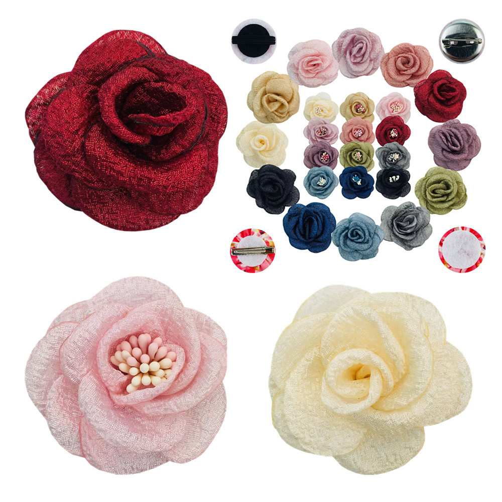 5.5cm Korean Style Kapok Yarn Roasted Edge Yarn Camellia Classic Corsage Shoe Flower Headwear Flower Pet Accessories in stock Batch