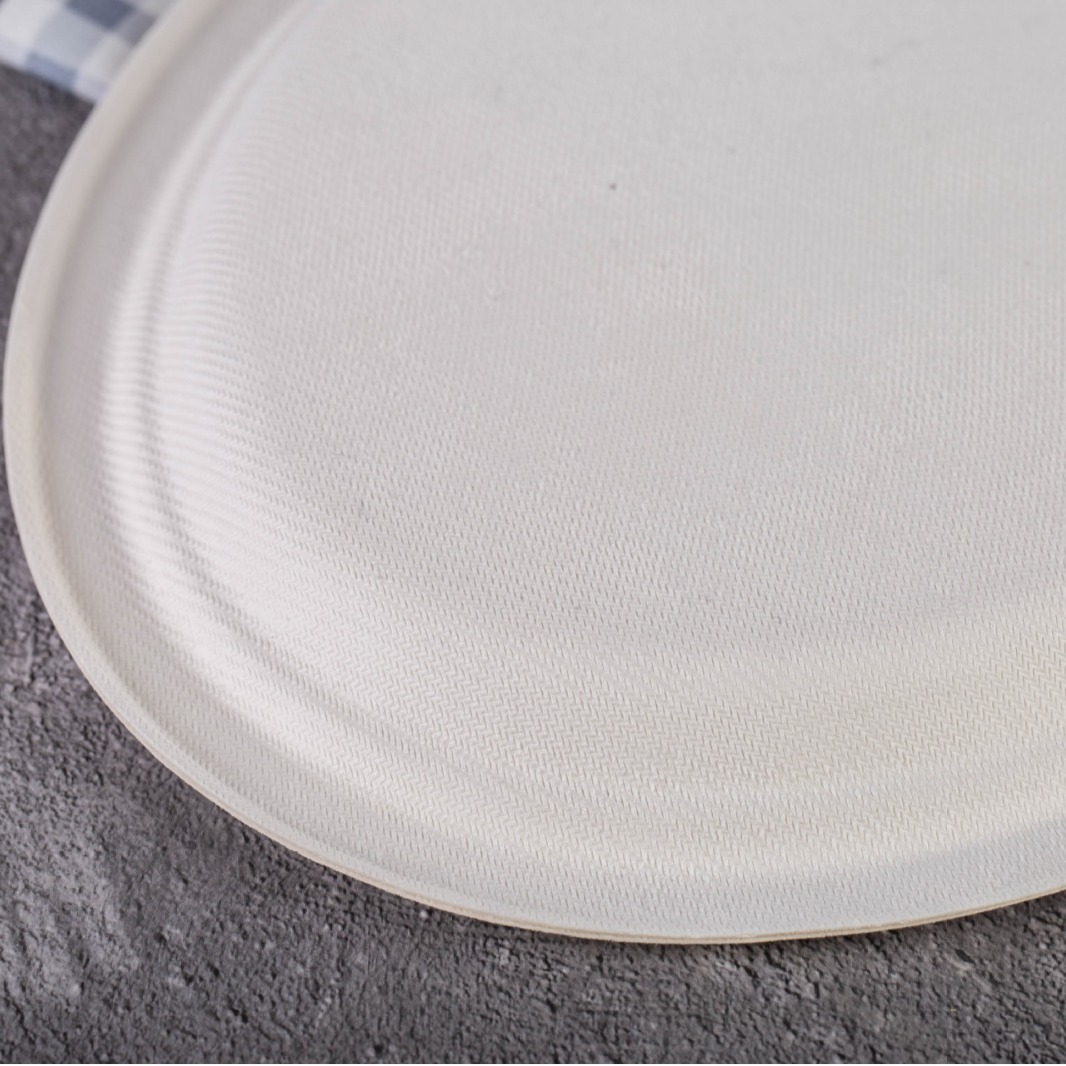 12inch Sugar Cane Pulp Oval Plate Dinner Plate Tableware Pulp Dish Disposable School Unit Company Canteen Dinner Plate