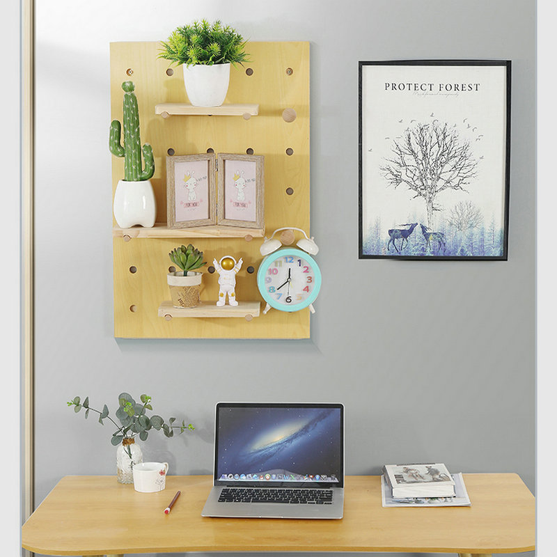 Solid Wood Hole Board Decorative Hole Wall Storage Rack One-Word Shelf Wall Storage Rack