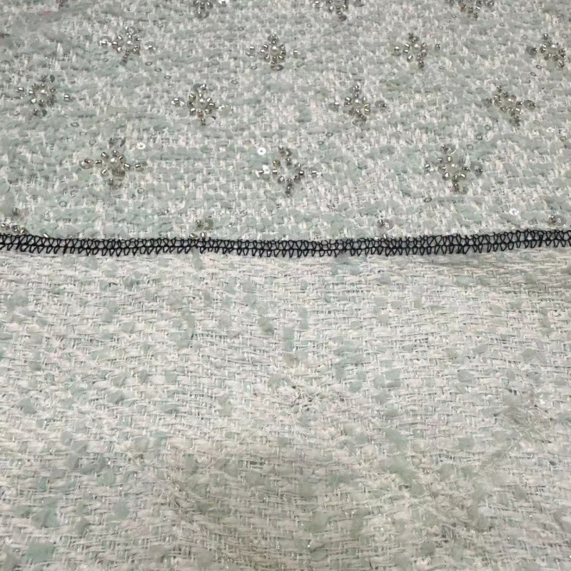 Trendy Tweed Fabric Wool Coarse Fabric with Gold Thread Bead Embroidery for Coats and Autumn/Winter Dresses with Gold Embroidery