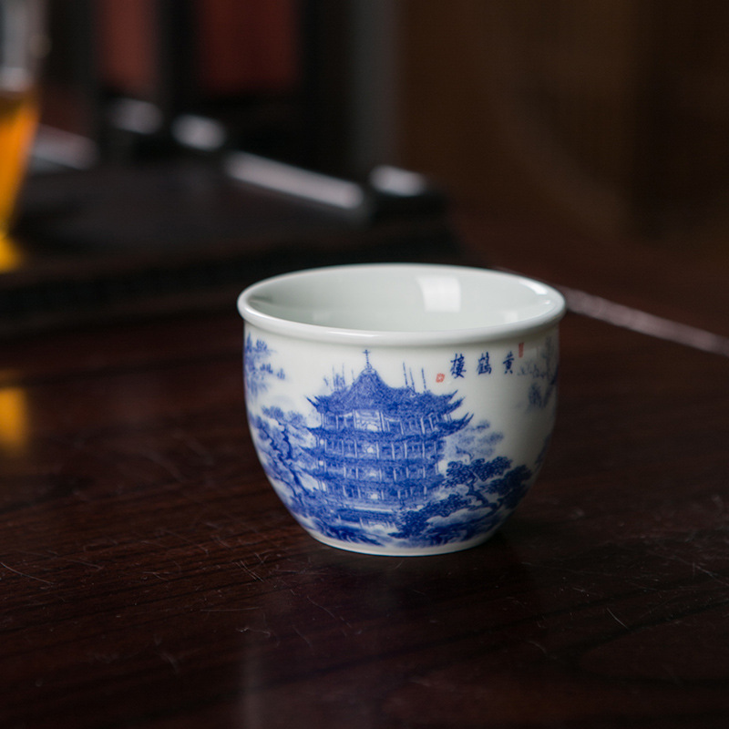Китайская чаша для чая из синей и белой керамики, индивидуальная чаша для кунг-фу чая