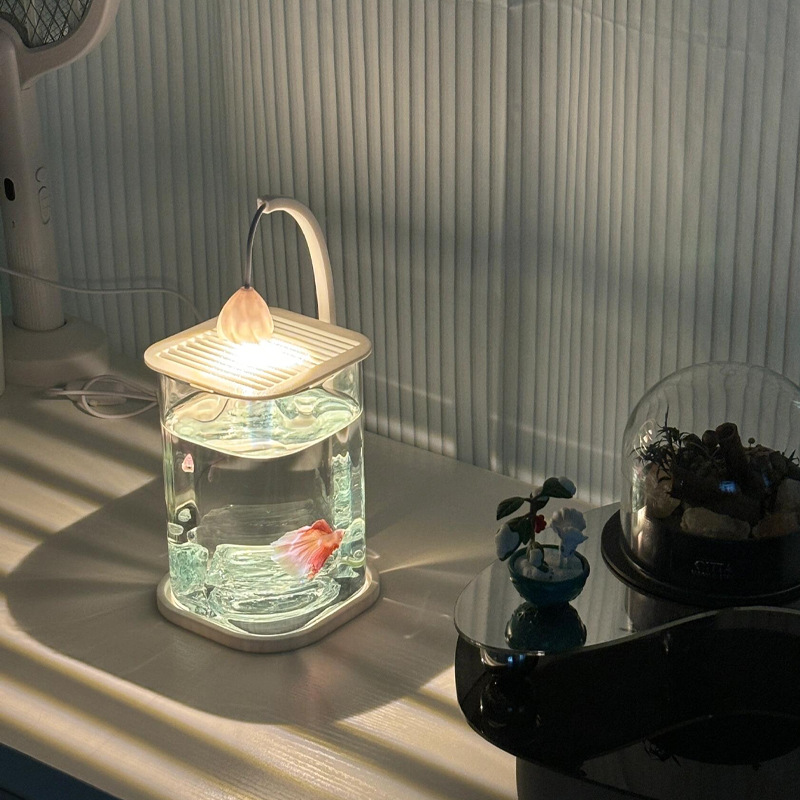 Betta Fish Tank Small Desktop Landscaping Ornaments for Ornamental Special Ecological Fish Farming Glass Small Tv Cabinet Decoration White