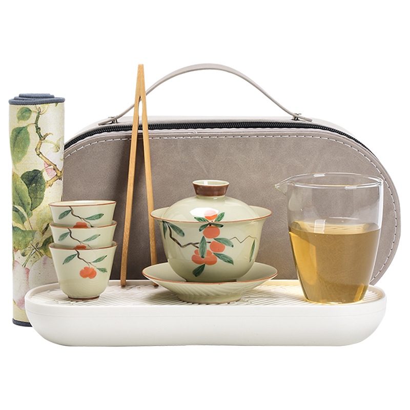 Ceramic Travel Tea Set Set for Customers, Portable Company Business Gifts Printed Lo