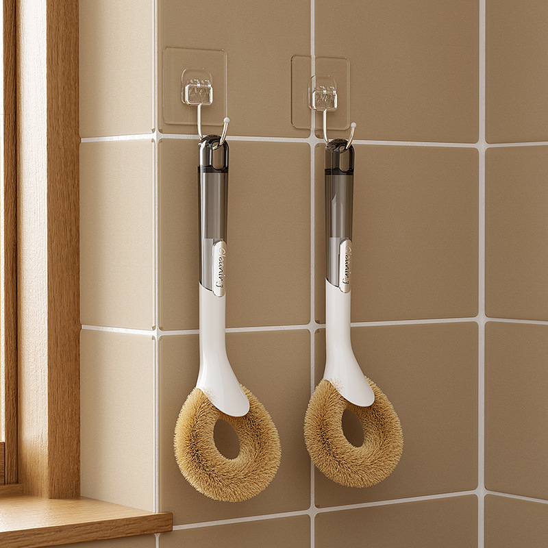 Household Coconut Palm Pot Brush, Plastic Color-Blocking Dishwashing Brush, Kitchen Cleaning Brush, Pot Scrubber Wholesale, Practical