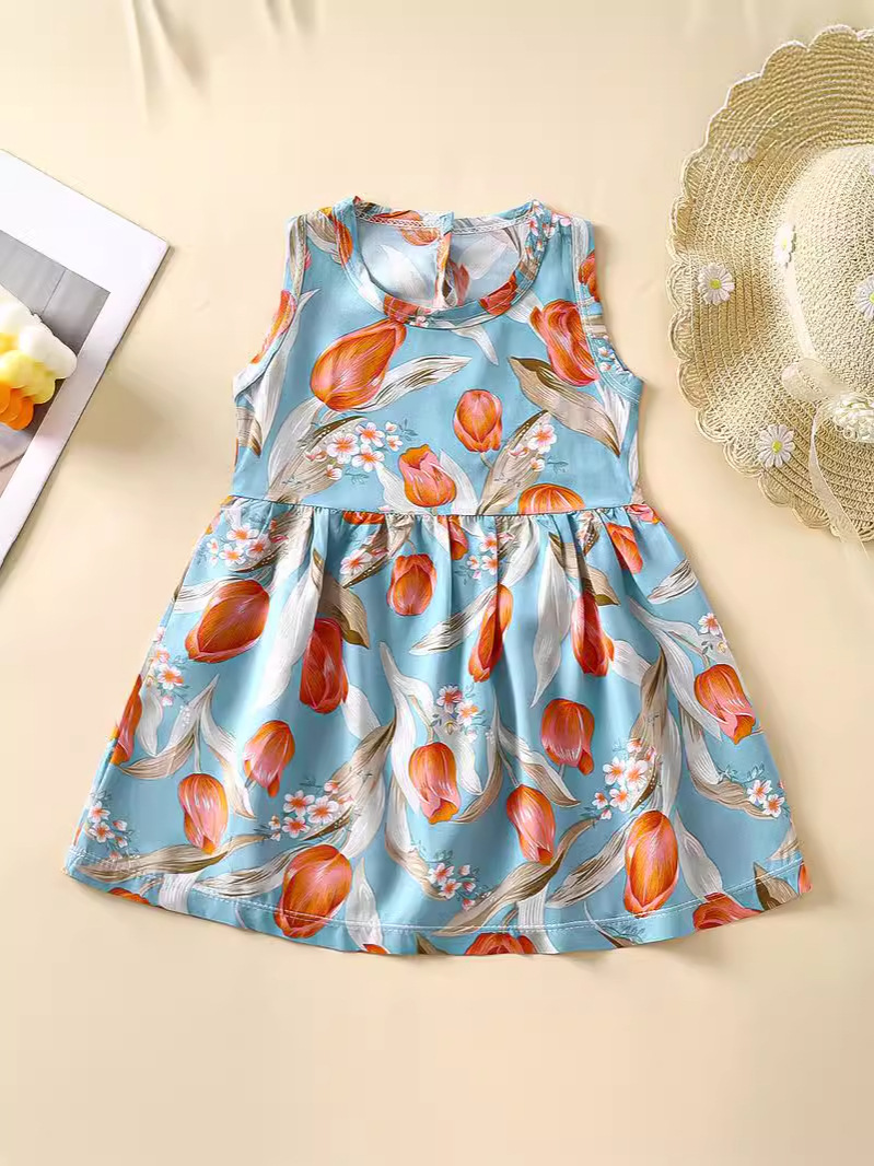 Children's Clothing Baby Princess Dress Girls' Dress Toddler Summer Dress 2024 Kidsren's Dress Artificial Cotton Silk A-Line Dress