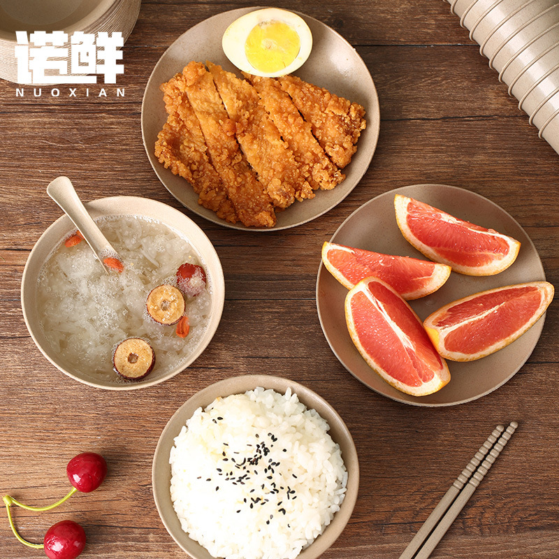 Disposable tableware suit camping outdoor barbecue bowl chopsticks plate Cup combination restaurant four-piece rice husk picnic