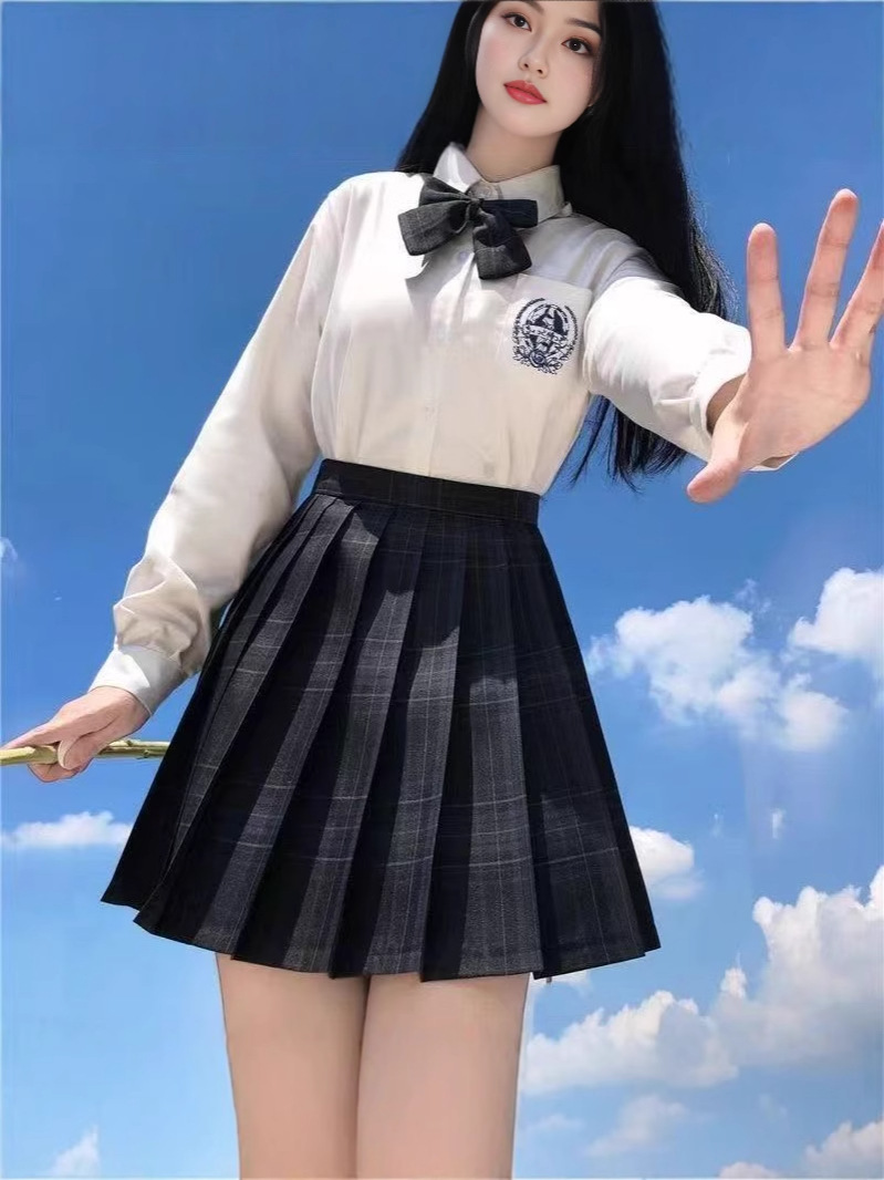 Authentic Half-Length Skirt [Carbon Gray] Uniform Pleated Skirt Authentic Student College Style High-Waisted Versatile Japanese Style