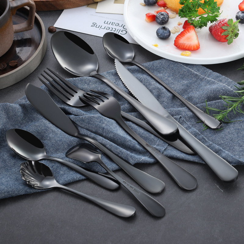 Knife and fork spoon suit 1010 black Western tableware Amazon stainless steel spoon dessert fork coffee spoon steak knife and fork