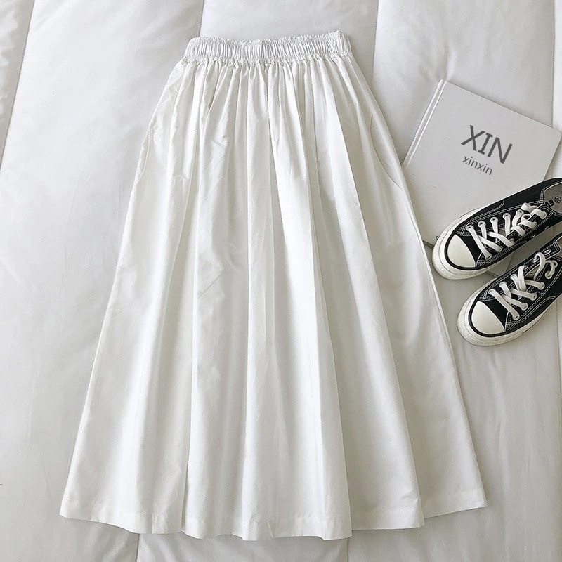 Pure Cotton Pure Color Cotton Workwear Khaki Skirt for Women 2025 Summer New Korean Style Versatile High Waist A-Line Skirt