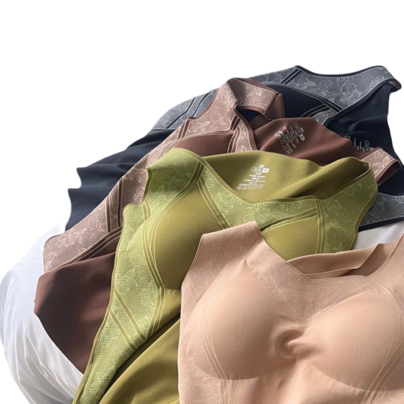 Women's Thermal Top with Built-In Chest Pads, High Elasticity, Slim Fit, Seamless, Tummy Control, V-Neck Base Layer