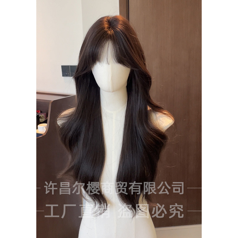 Er Ying Wig Female Long Hair Big Wavy Long Curly Lolita Realistic Air Bangs Wig Full Head Wig